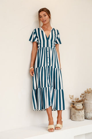 Coastal Stripe Dress - Navy/White
