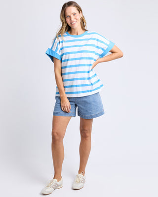 Maddison Tee Shirt - Azure Blue/White Stripe