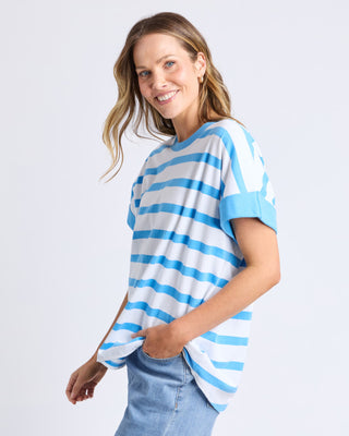 Maddison Tee Shirt - Azure Blue/White Stripe
