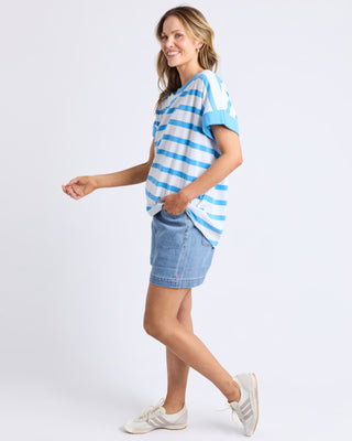 Maddison Tee Shirt - Azure Blue/White Stripe