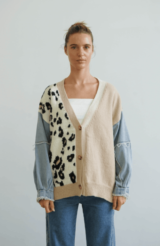Malani Cardigan - Denim/Leopard - WY6502 - All About A Girl