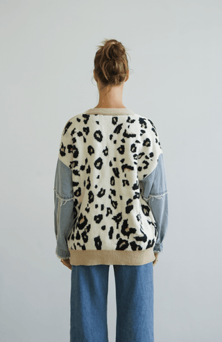 Malani Cardigan - Denim/Leopard - WY6502 - All About A Girl