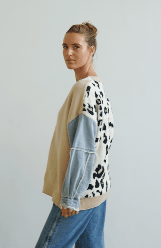 Malani Cardigan - Denim/Leopard - WY6502 - All About A Girl