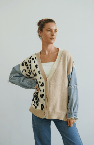 Malani Cardigan - Denim/Leopard - WY6502 - All About A Girl