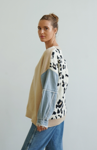 Malani Cardigan - Denim/Leopard