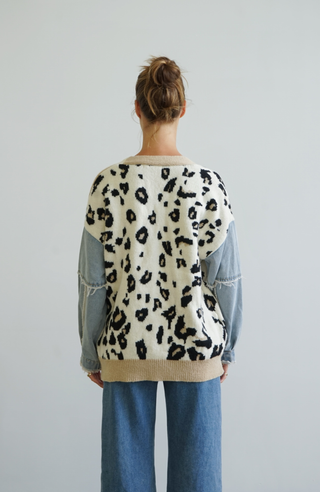Malani Cardigan - Denim/Leopard