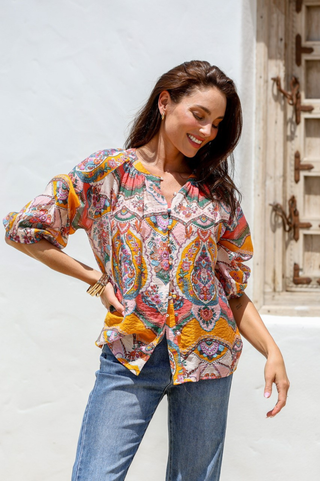 Malta Top - Pink/Mango Paisley