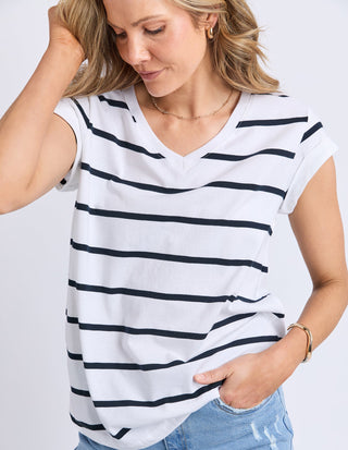 Manly Stripe Vee Neck Tee - White Stripe - 55X0225.WHT - All About A Girl