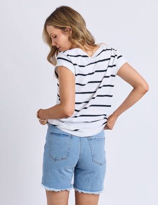Manly Stripe Vee Neck Tee - White Stripe - 55X0225.WHT - All About A Girl