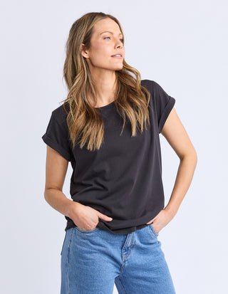 Foxwood Manly Tee Shirt Black, Styled front | AAAG