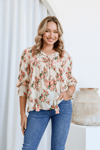 Marseille Tassle Top - Off White/Peach - 101368 - All About A Girl