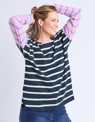 Marta Stripe Long Sleeve Tee - Pink/White/Navy Stripe - 8139059.PTPK - All About A Girl