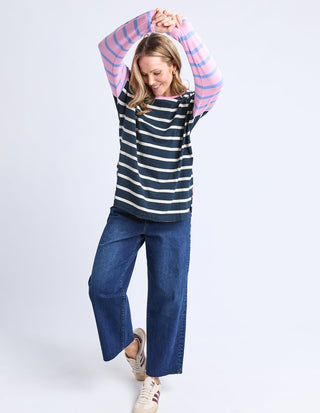 Marta Stripe Long Sleeve Tee - Pink/White/Navy Stripe - 8139059.PTPK - All About A Girl