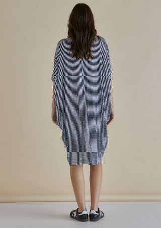 Maui Tee Shirt Dress - Navy Blue/White Stripe