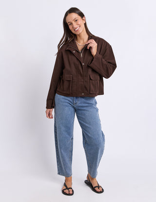 Elm May Jacket Chocolate, Close-up neckline | AAAG