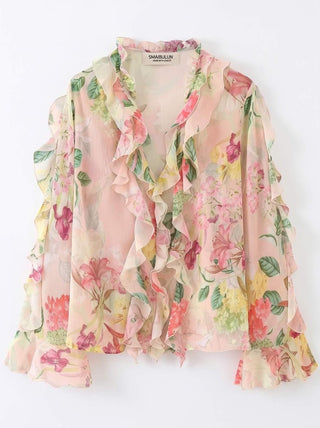 Mayflower Ruffle Blouse - Pink/Green - sm-yjg-lp-A589 - All About A Girl