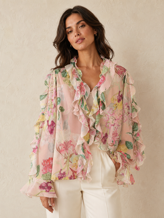Mayflower Ruffle Blouse - Pink/Green