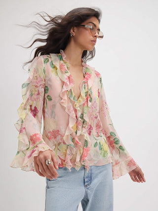 Mayflower Ruffle Blouse - Pink/Green