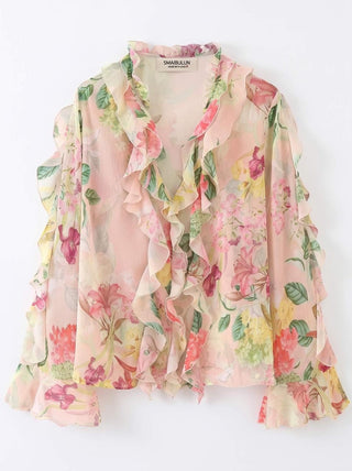 Mayflower Ruffle Blouse - Pink/Green