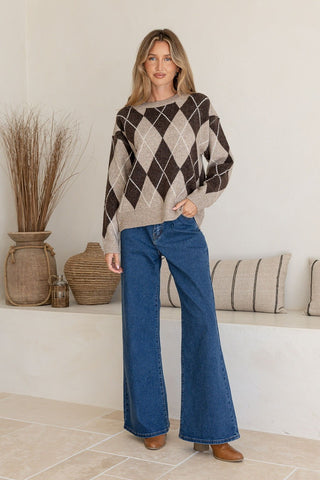 Argyle Slouch Knit - Chocolate/Mocha