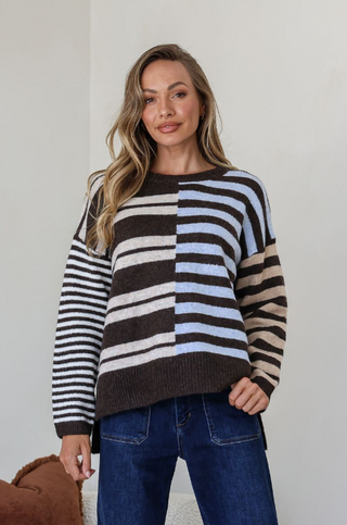 Striped District Knit - Chocolate/Blue/Natural