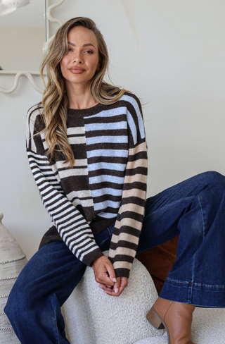Striped District Knit - Chocolate/Blue/Natural