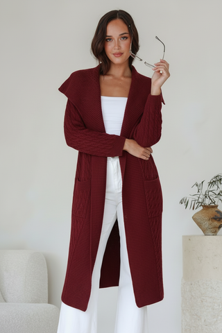 Shawl Collar Coatigan - Wine