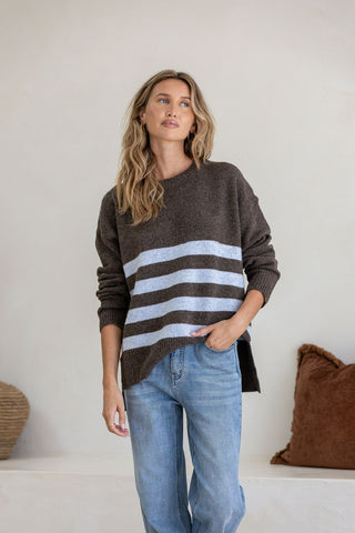 Manor Striped Knit - Chocolate/Blue