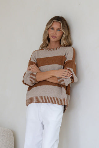 Maci Stripe Knit - Mocha/Tan