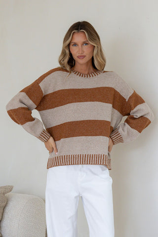 Maci Stripe Knit - Mocha/Tan
