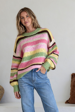 Chalet Knit - Pink/Green/Chocolate