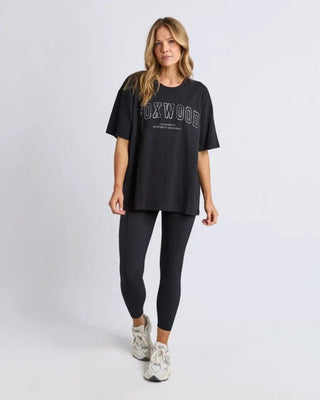 Side view of Foxwood Metallic Outline Interval Tee black and silver