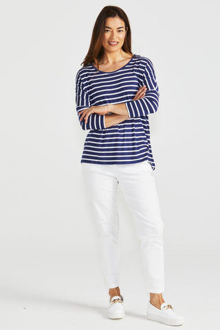 Milan Tee 3/4 Sleeve - Parisian Stripe - BB522 - allaboutagirl