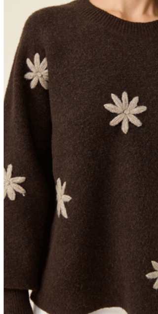 Miru Stitch Flower Jumper - Chocolate
