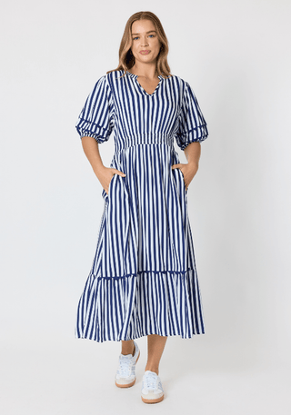 Monecito Stripe Dress - Navy - 50180 - All About A Girl