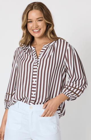 Montecito Stripe Top - Coffee/White Stripe - 49542 - All About A Girl