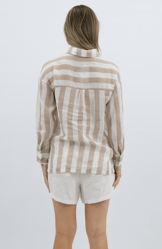 Nell Linen Shirt - Beige Stripe - WY2736 - All About A Girl