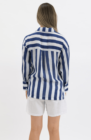 Nell Linen Shirt - Navy Stripe - WY2736 - All About A Girl