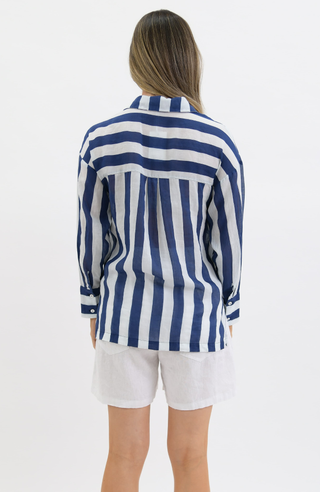 Nell Linen Shirt - Navy Stripe