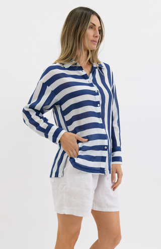 Nell Linen Shirt - Navy Stripe