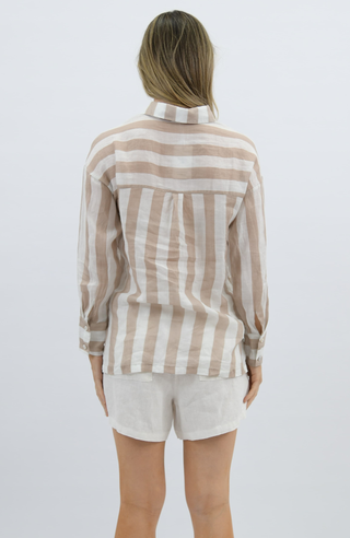 Nell Linen Shirt - Beige Stripe