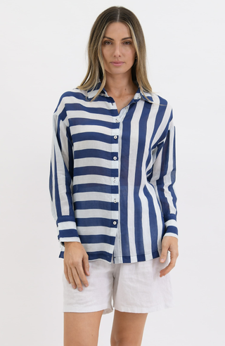 Nell Linen Shirt - Navy Stripe