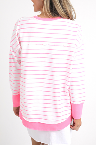 Simplified Striped Sweatshirt - Neon Rose