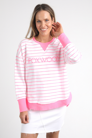 Simplified Striped Sweatshirt - Neon Rose