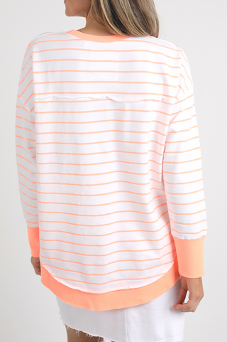 Simplified Striped Sweatshirt - Neon Peach