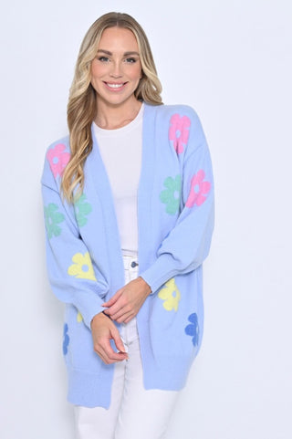 New U Collection Long Floral Cardigans - Blue - W401-4 - allaboutagirl