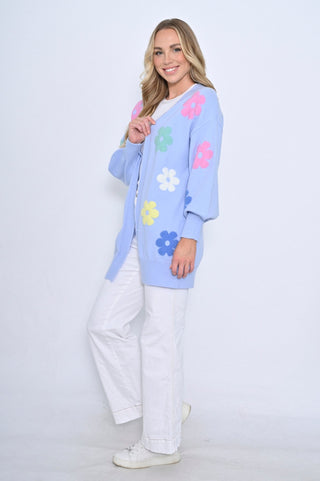 New U Collection Long Floral Cardigans - Blue - W401-4 - allaboutagirl