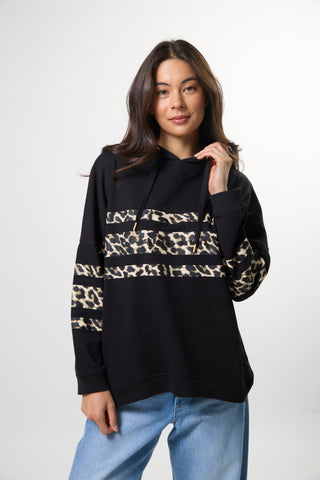 Newport Hoodie - Black Leopard Icon Stripe