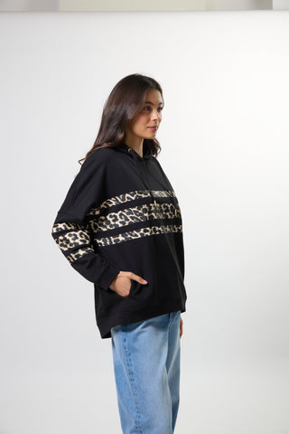 Newport Hoodie - Black Leopard Icon Stripe