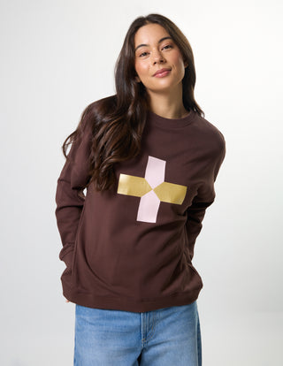 Newport Sweater - Chocolate With Blush Cross